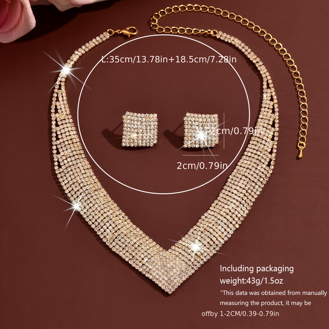 Women's French Elegant Rhinestone Necklace & Earrings Set