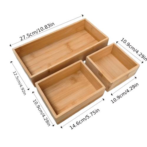 bamboo drawer organizers set 3pcs multi use wood storage organizers desk drawer tray for kitchen bathroom office dresser bamboo box bin for desk drawer organizer for home storage