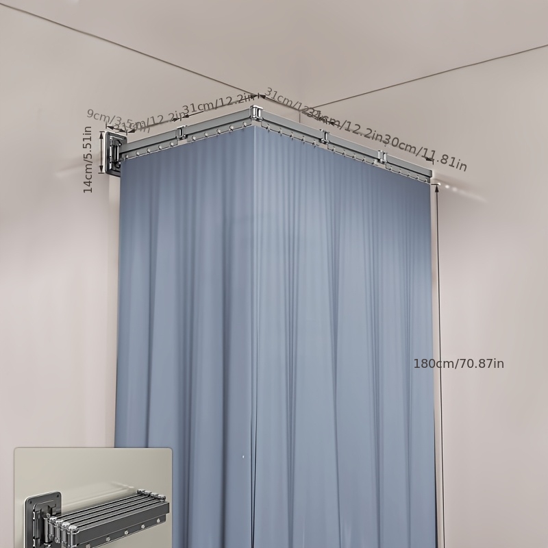Image of Retractable Folding Shower Curtain & Partition System With Invisible Rods - Bathroom Divider, Space-saving Retractable Dry-wet Suitable For Bath/shower Enclosures, Multi-component For Installation