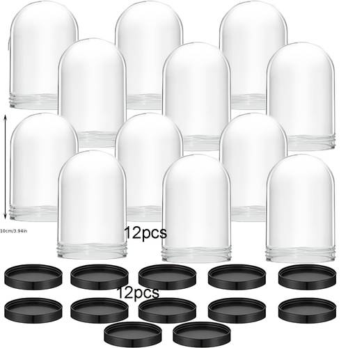 decorative boxes 24pcs eternal flower decorative boxes floral display boxes including 12pcs lids and 12pcs bases transparent plastic dome display boxes bell shaped covers with bases suitable for collectibles rose flowers office
