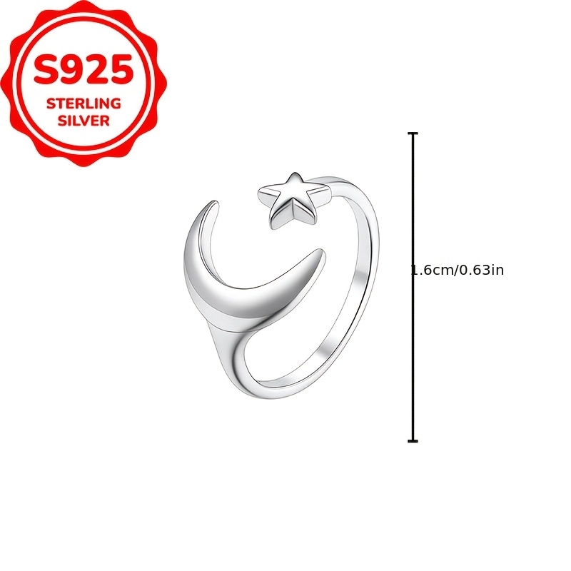 Women's S925 Sterling Silver Star & Moon Open-Toe Ring, Elegant Gift