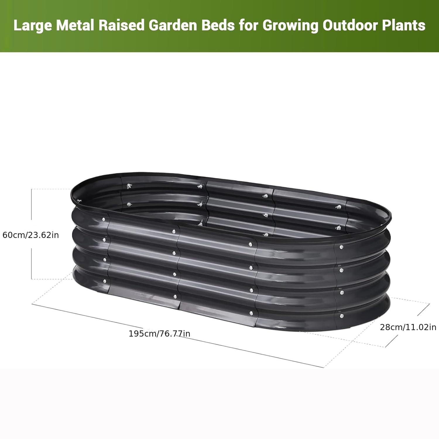 Image of Large Oval Metal Raised Garden Bed With Safety Edging & Open Base - Heavy-duty Outdoor Planter Box Suitable For Vegetables, Flowers, Herbs - Easy Assembly, Durable Metal