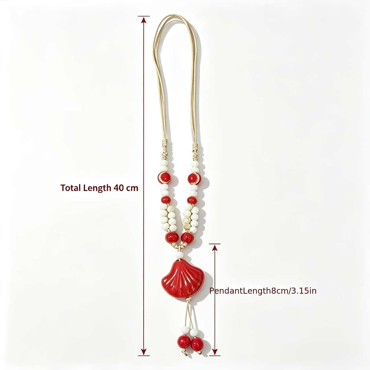 Handmade Red Shell Ceramic Beaded Adjustable Rope Long Necklace