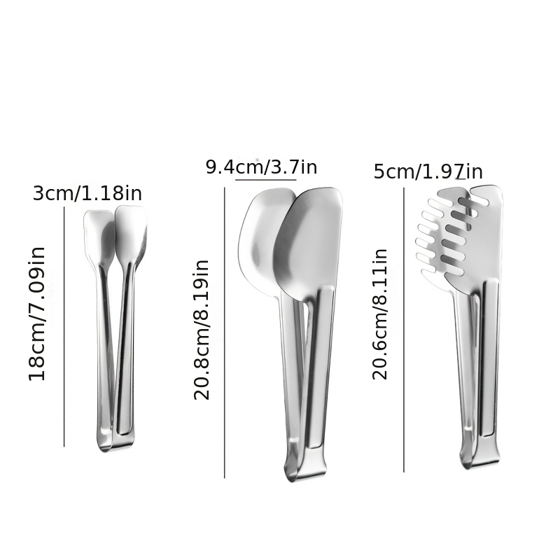 TEMU 3pcs Stainless Steel Food Tongs, Food Clip Kitchen Set, Bbq Tongs, Ice Tongs