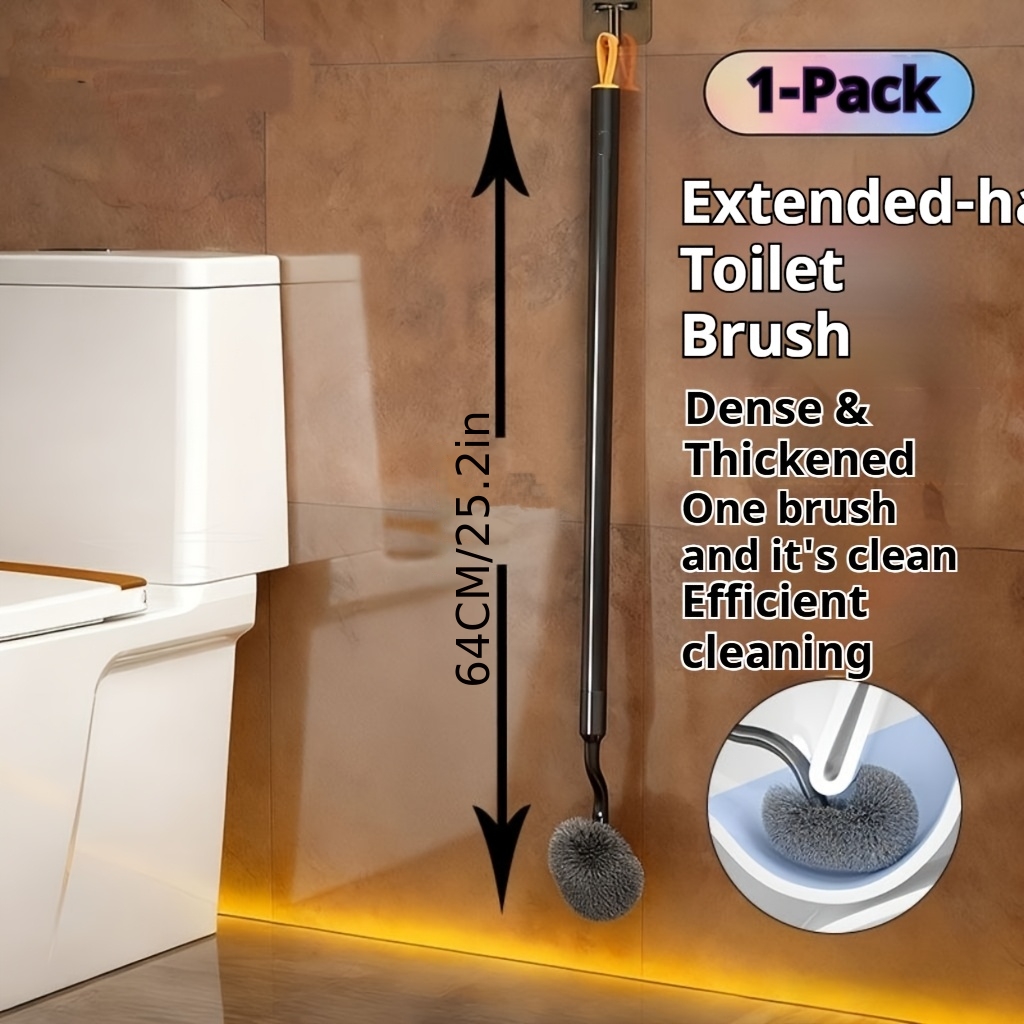 TEMU 64cm Long-handled Toilet Brush, Designed For Daily Cleaning, Specifically For Cleaning Toilets And Household . The Curved Brush Head Is Suitable