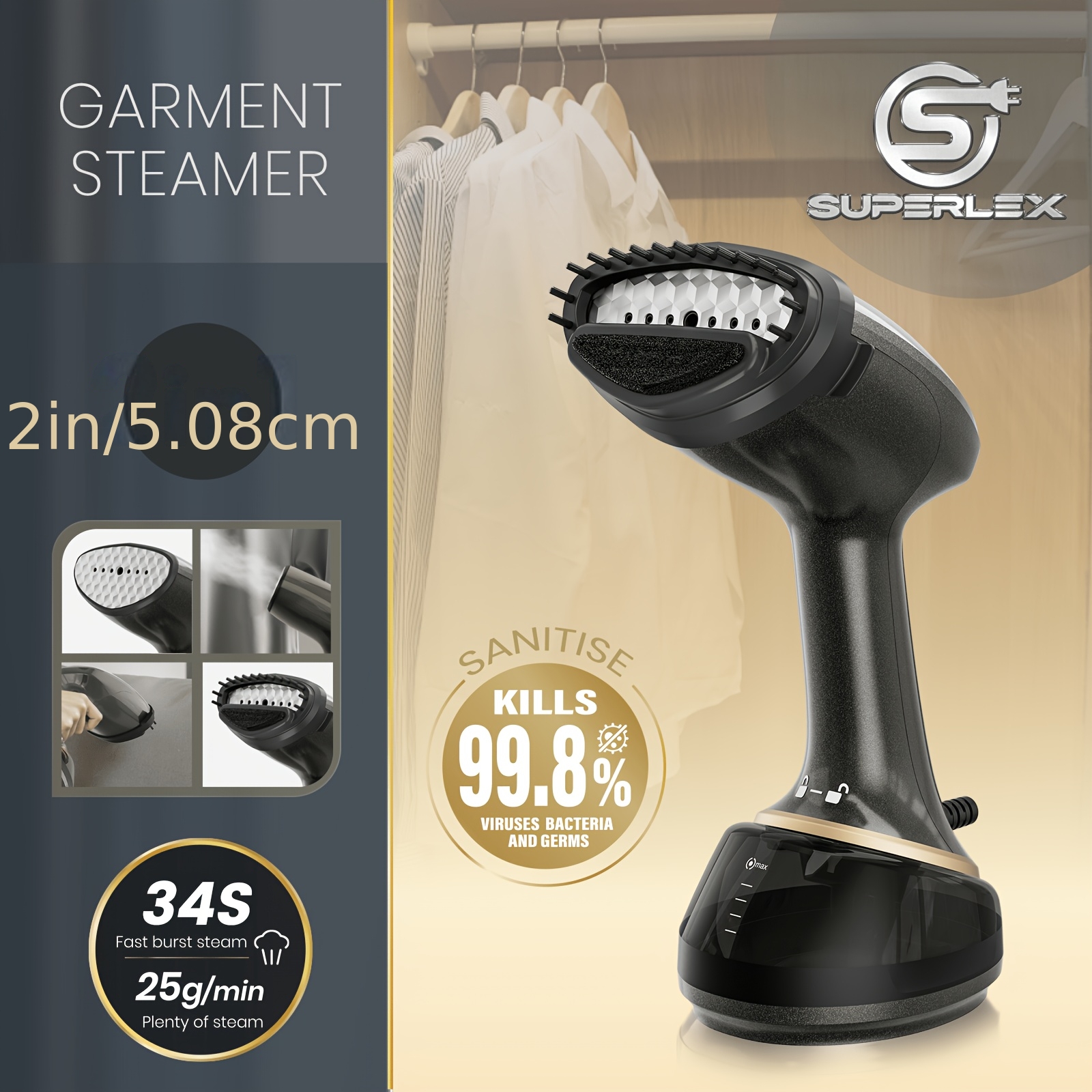 TEMU Superlex Handheld Steam Clothes Steamer - 1700w Portable Garment Steamer For Clothes | -up, Powerful Wrinkle Remover, Lightweight For Home And