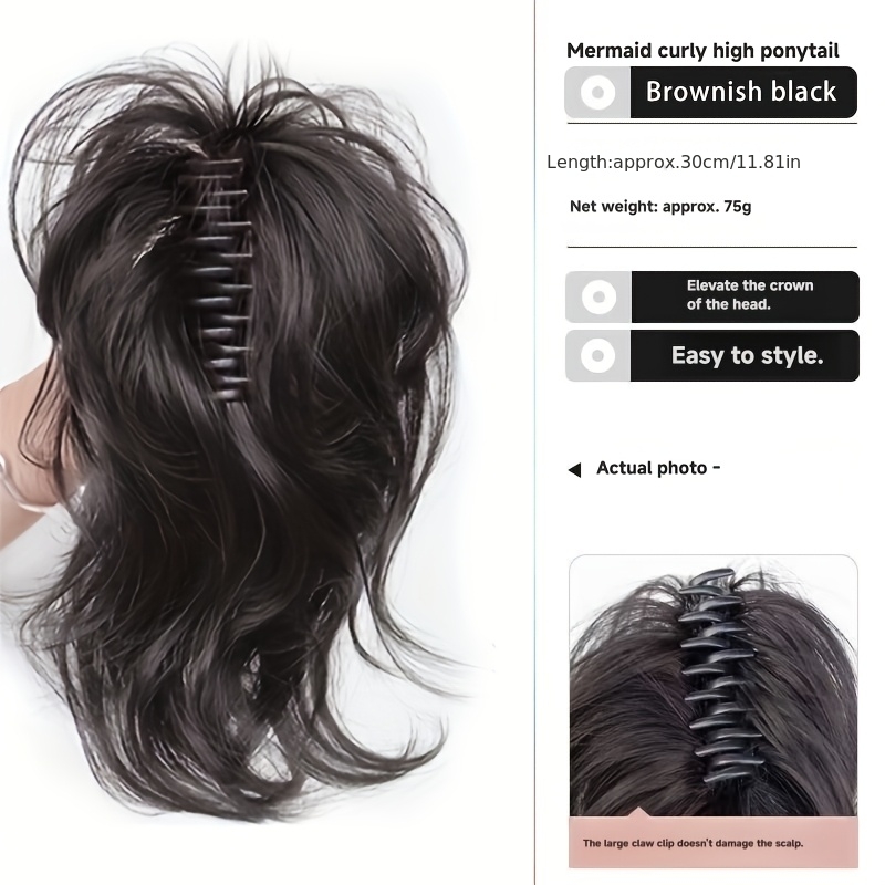 E-shop Kurzer, flauschiger, lockiger Clip-In-Pferdeschwanz-Perücke für Damen aus synthetischer Faser, lockige Fasersträhnen, modisches Haarband zum
