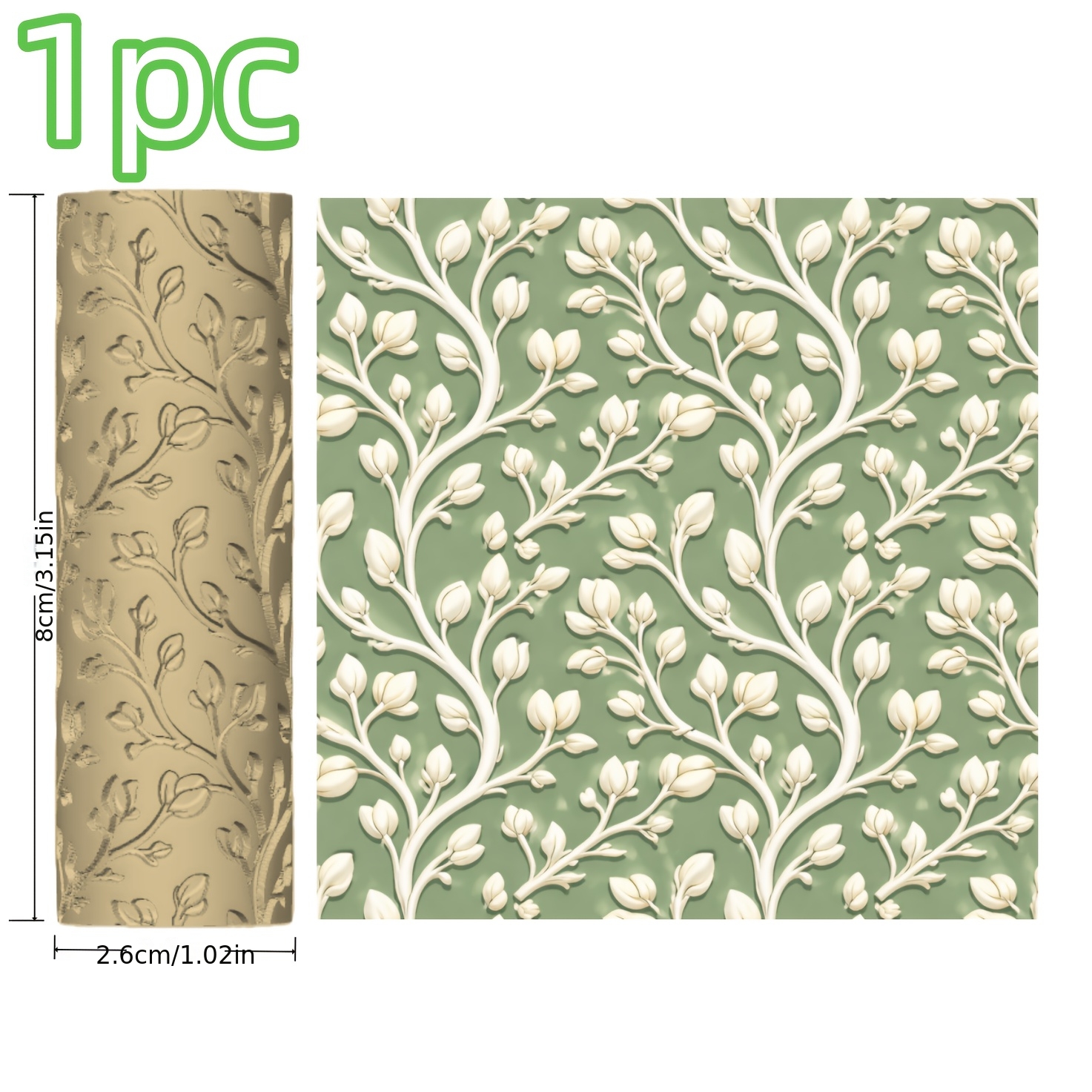 TEMU 1 Ceramic Roller With Exquisitely Carved Plant Relief Patterns, Incorporating Elements Such As Plants, Perfect For Creative Enthusiasts.