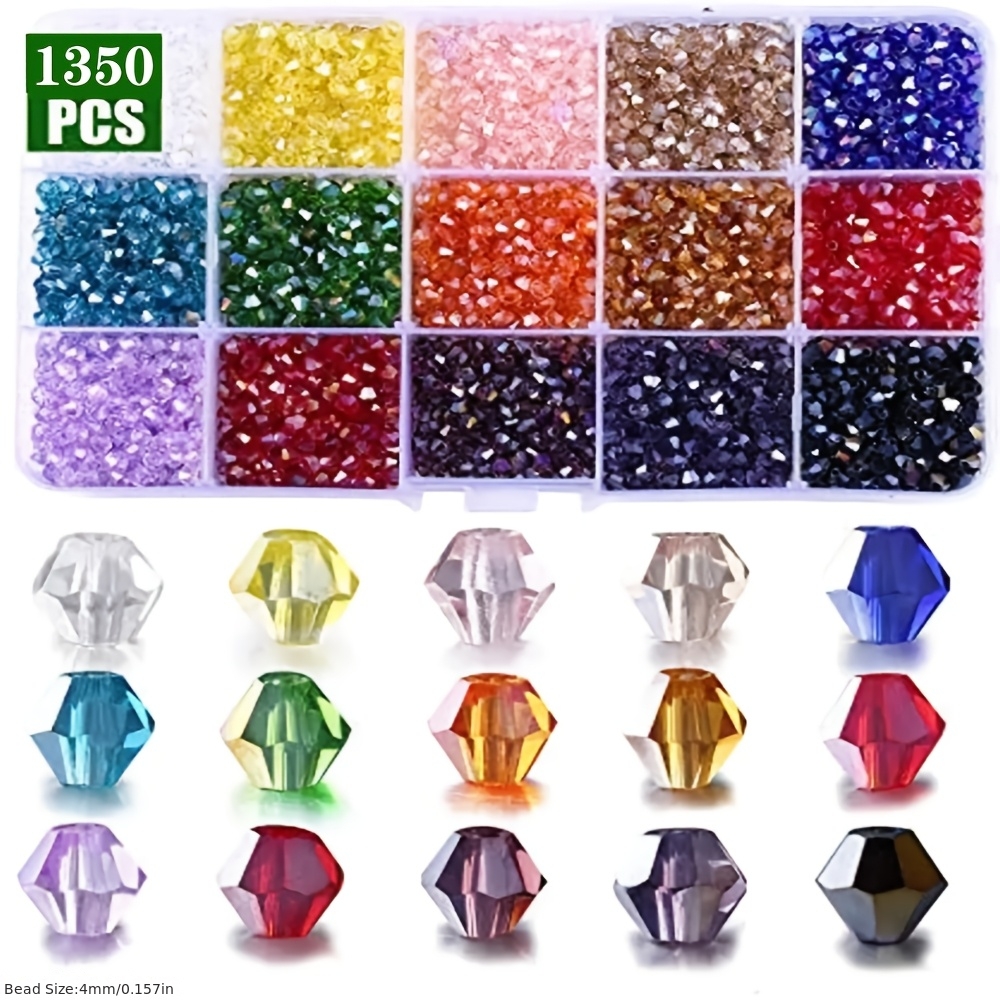 TEMU 4mm Bicone Beads Box Multi- Irregular Glass Bead Set 15 Grid Loose Spacer Kit For Jewelry Making Diy Bracelet#color:3mm