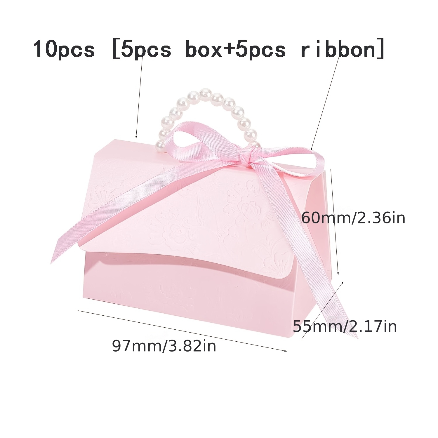 TEMU 10pcs [5pcs Boxes And 5pcs Ribbons] Wedding Gift Box Kit, Pink Boxes With Pearl Handles, Ribbons, Stickers, Birthday, Party Gifts, Boutique,