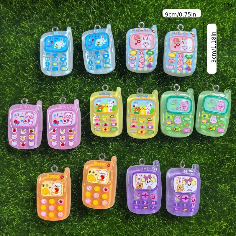 TEMU 14pcs Mixed Cute Cartoon Mobile Phone Resin Charms Colorful Retro Cell Phone Pendant Earring Jewelry Making Supplies