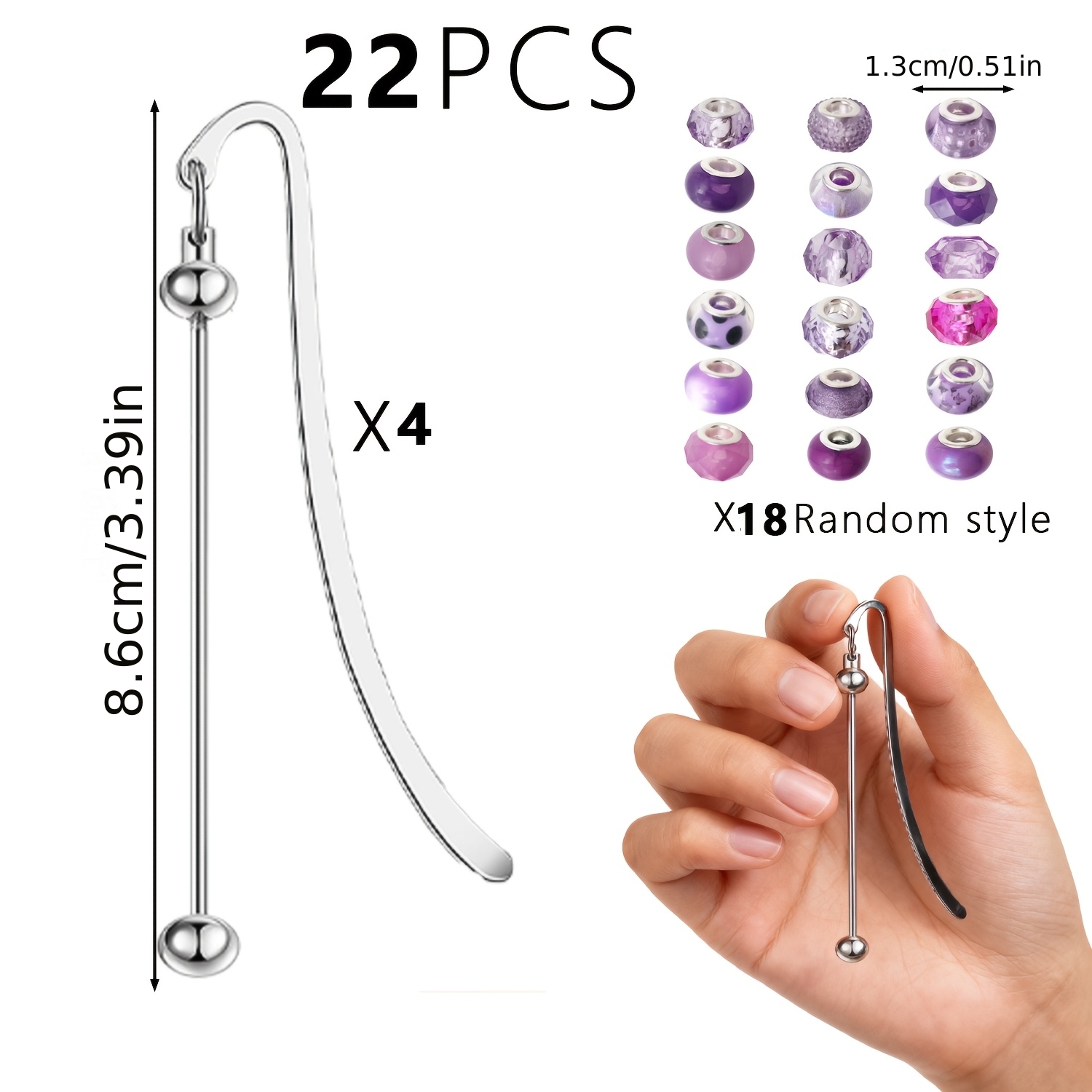 TEMU 22pcs Cross-border Hot Product Empty Bookmark Bead Rod Gift Set Includes Large Hole Beads, With Tassel Decorations, Suitable For Books,