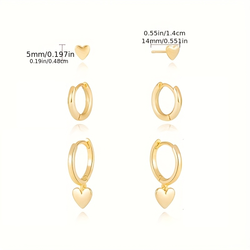 TEMU 6pcs Moon, Star, And Heart Layered Stud Earring Set, 304 Stainless Steel, Minimalist Fashion Earrings For Daily Wear