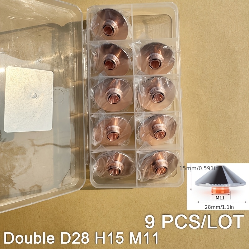 TEMU 9pcs Laser Fiber Nozzles D28 H15 M11 Single Double Layer 1.0-5.0mm For Raytools Bodor Hans Laser Head Parts