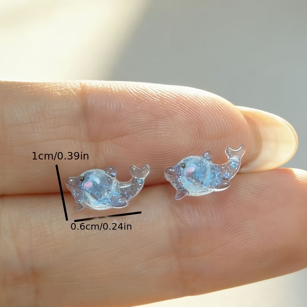 Ice Blue Dolphin Stud Earrings, Casual Wear Accessories
