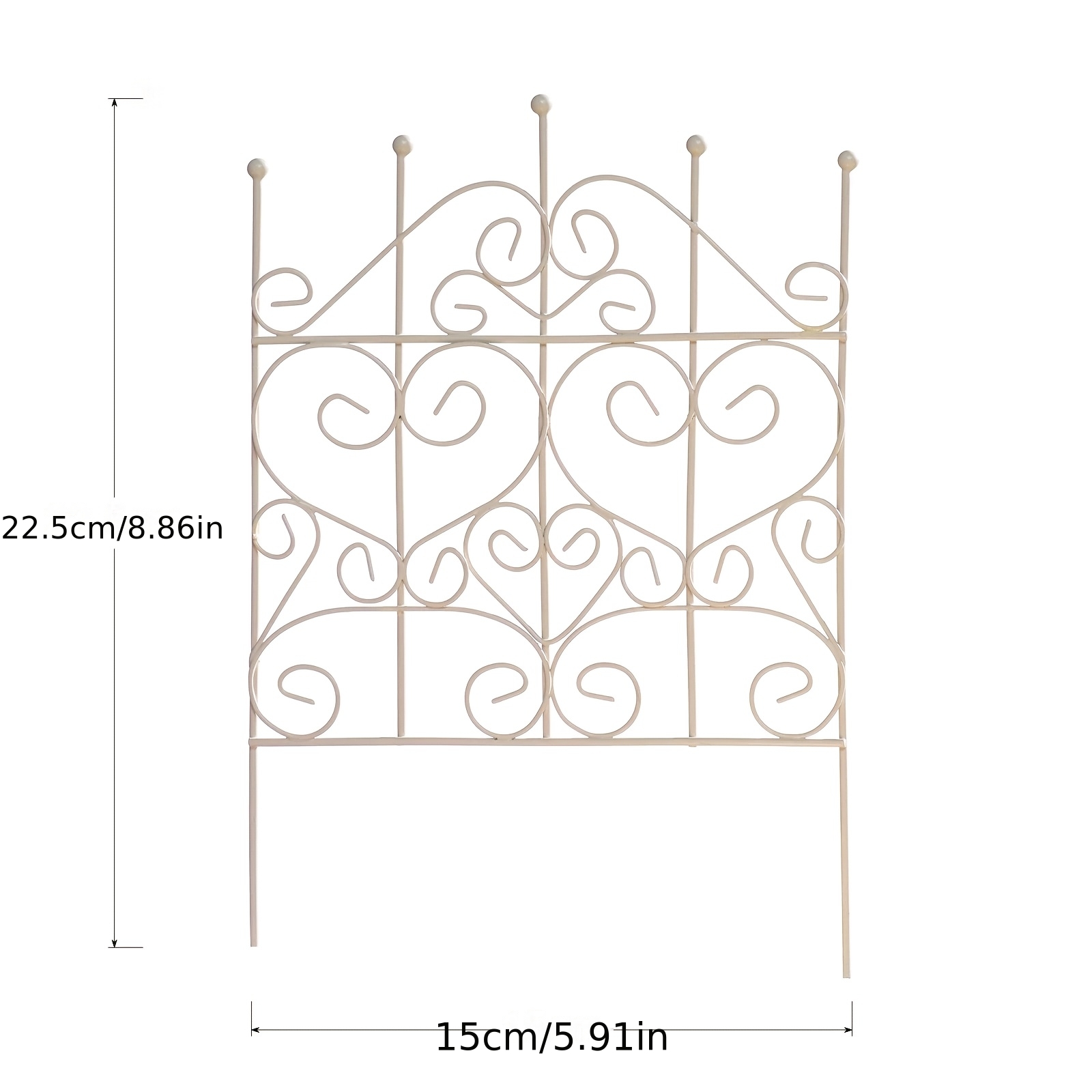 E-shop Vintage Weißes Eisen Gartenzaun Dekor - Verziertes Rankgitter mit Rollwerk und Kugelendstücken, für Sukkulenten Pflanzgefäße, Moos-Terrarien &