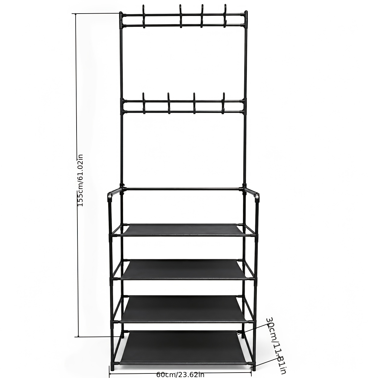 2026 Western Small Apartment Entryway Storage ! Ultra-narrow Composite Hat Rack, Top Double Rods And 4-tier Fabric Shelves With Side Storage Pockets. Perfect Vertical Space Utilization