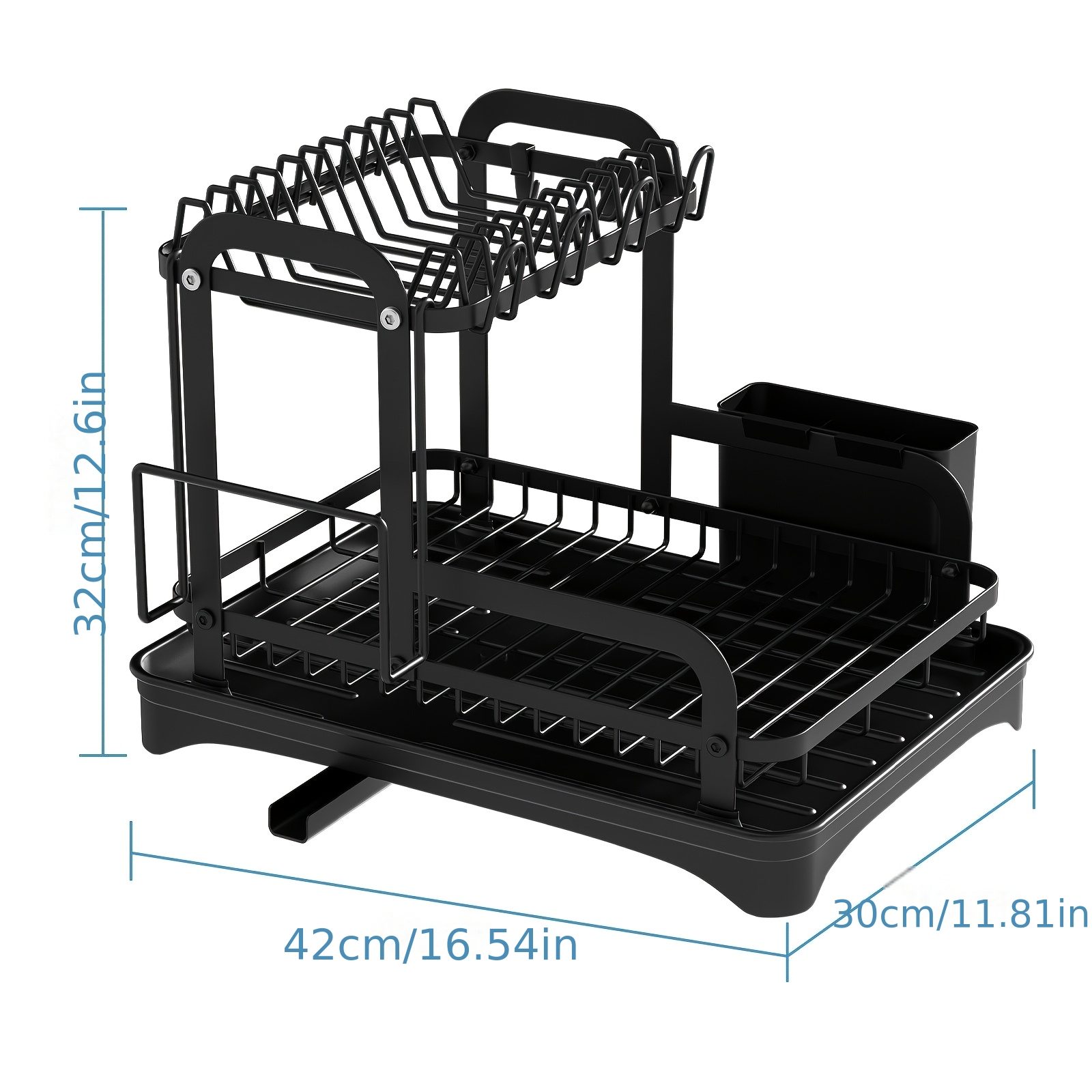 Black Double-layer Countertop Dish Drying Rack, Kitchen Counter Storage Shelf, Dish Drainer, 2-tier Home Organizer Stand For Bowls, Plates, Chopsticks, And Cutting Boards