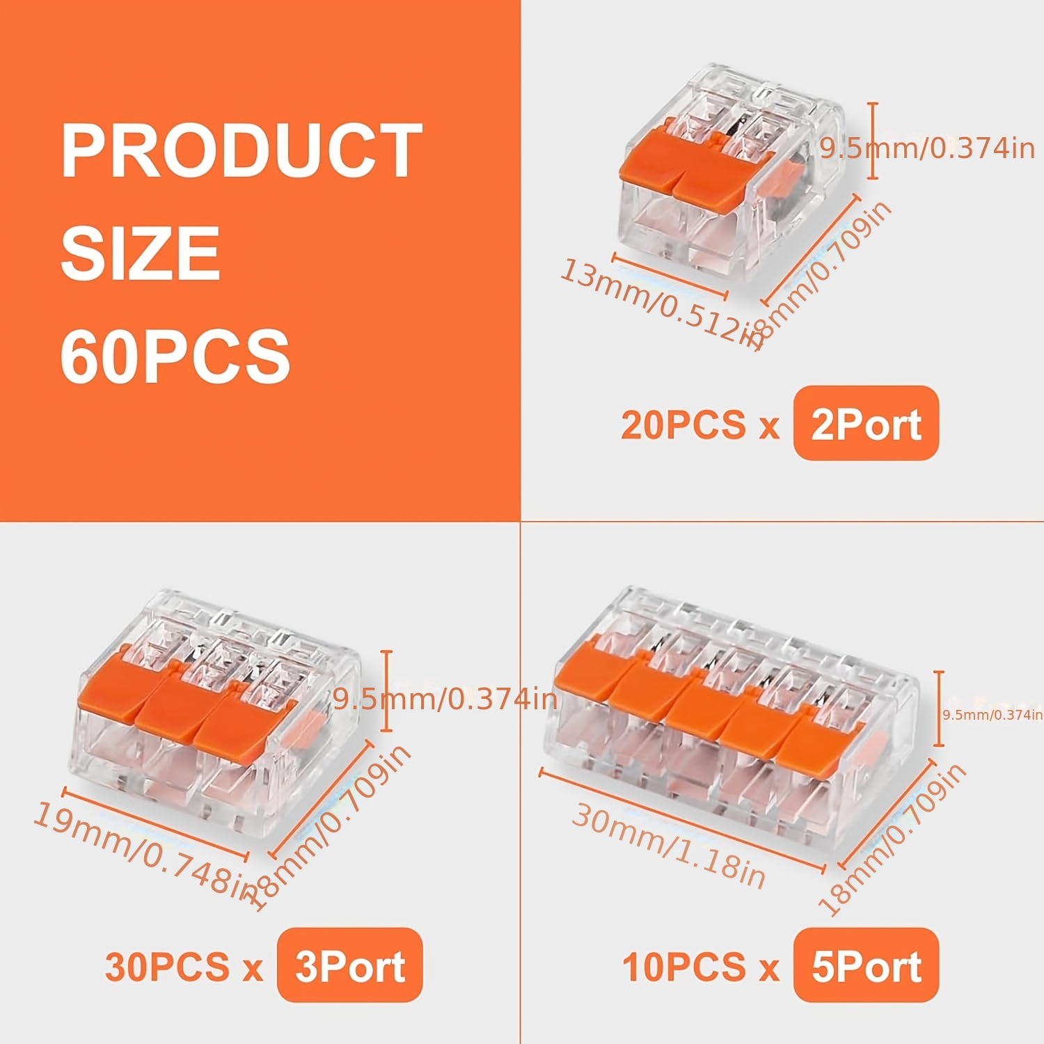 Pack Of 60pcs Connection Terminals, 412, 413, 415 Cable Connectors, Lighting Connection Terminals, Versatile Application Electrical Installation, Terminals 2 Pin, 3 Pin, 5 Pin