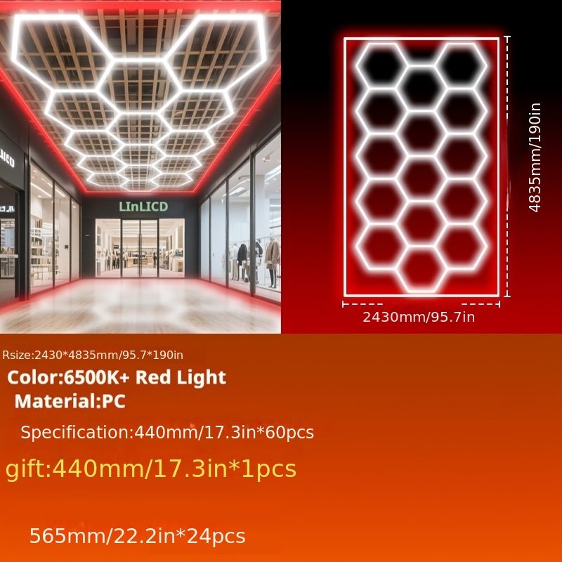 Hexagon Led Garage Lights, Modular Honeycomb Ceiling Light Kit With Border Options, Diy Hex Grid Lighting For Garage, Car Detailing, Workshop, Gym & Barber Shop