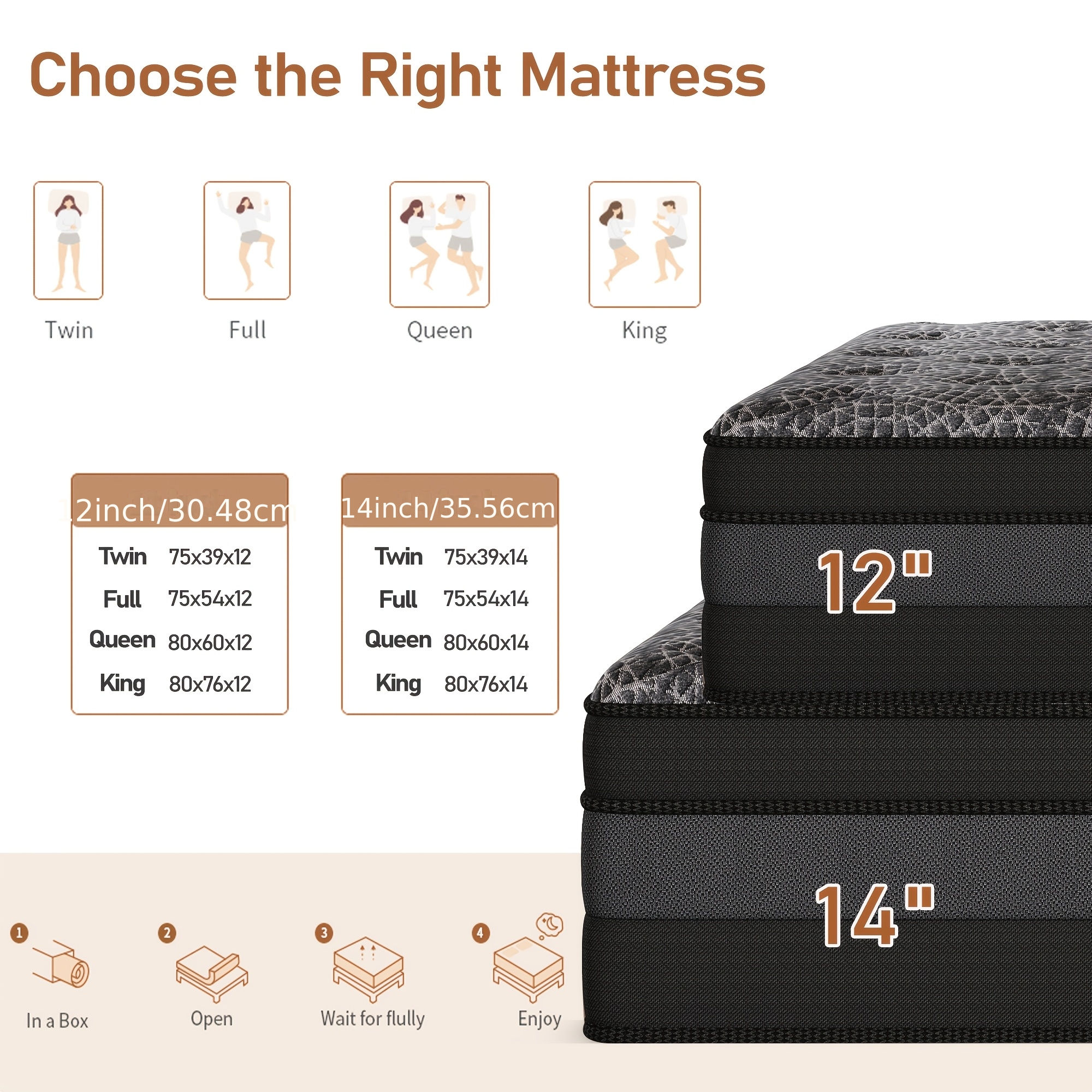 12/14 Inch Queen Size Mattress, King Sizes Mattress, Full Size Mattress, Twin Mattress In A Box | With Memory Foam and Individual Pocket Springs, Motion Isolation, Pressure Relief, Medium Firm Feel, Cool & Comfortable Sleep, Edge - Image 5