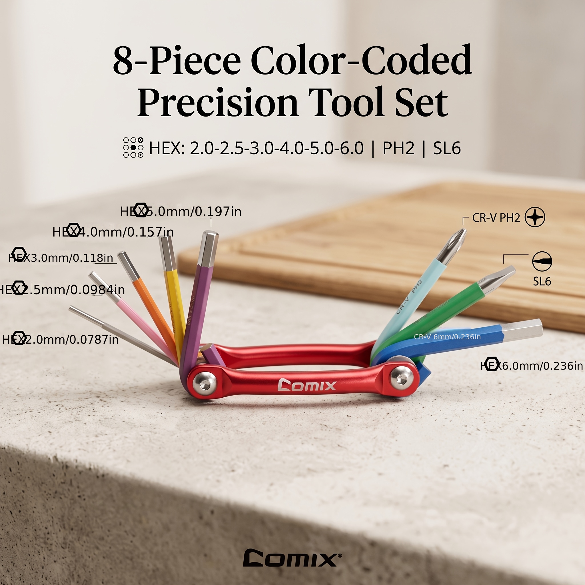 TEMU Comix Color Folding Screwdriver Hex Key Set, Metric Portable Hand Tools For Bikes, Motorcycles, Furniture, Appliance Assembly, Cycling, Hiking &