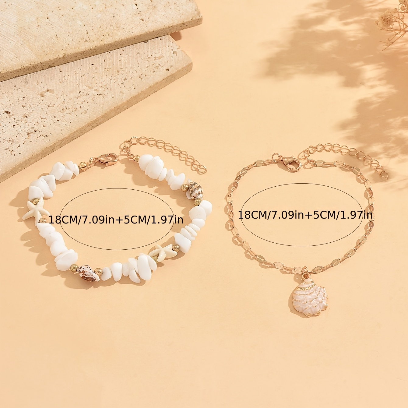 2pc Seaside Vacation Style Stacked Pebble & Starfish Bracelet Set