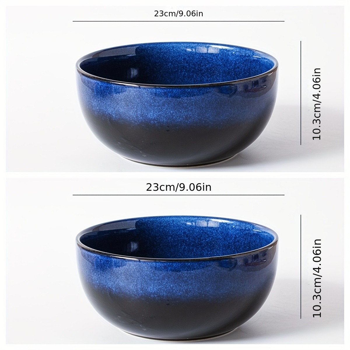 Oversized 2x 2400ml Blue Ceramic Drop Bowls - Chic, Sturdy, Great For Salads, Noodles, Ramen - A Wonderful Gift For Home Kitchens, Restaurants, And Hotels