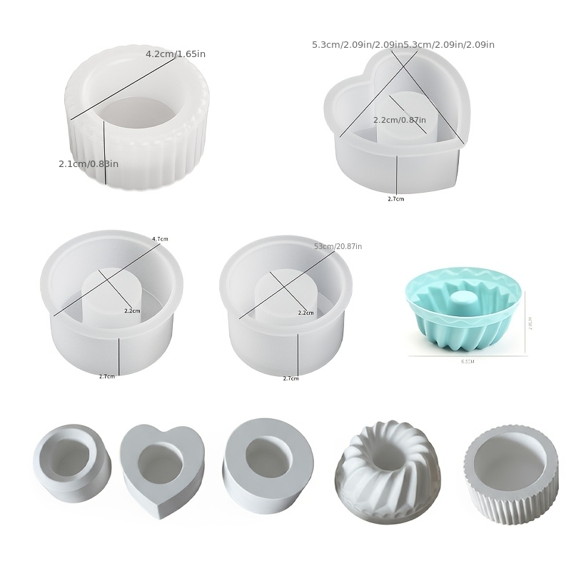 Image of 5pcs Clay Mold Set For Heart-striped Round Candle Holders, Decorative Baskets, Plaster Molds For Home Table Ambiance, Festive Gifts, And Handmade Crafts Silicone Molds