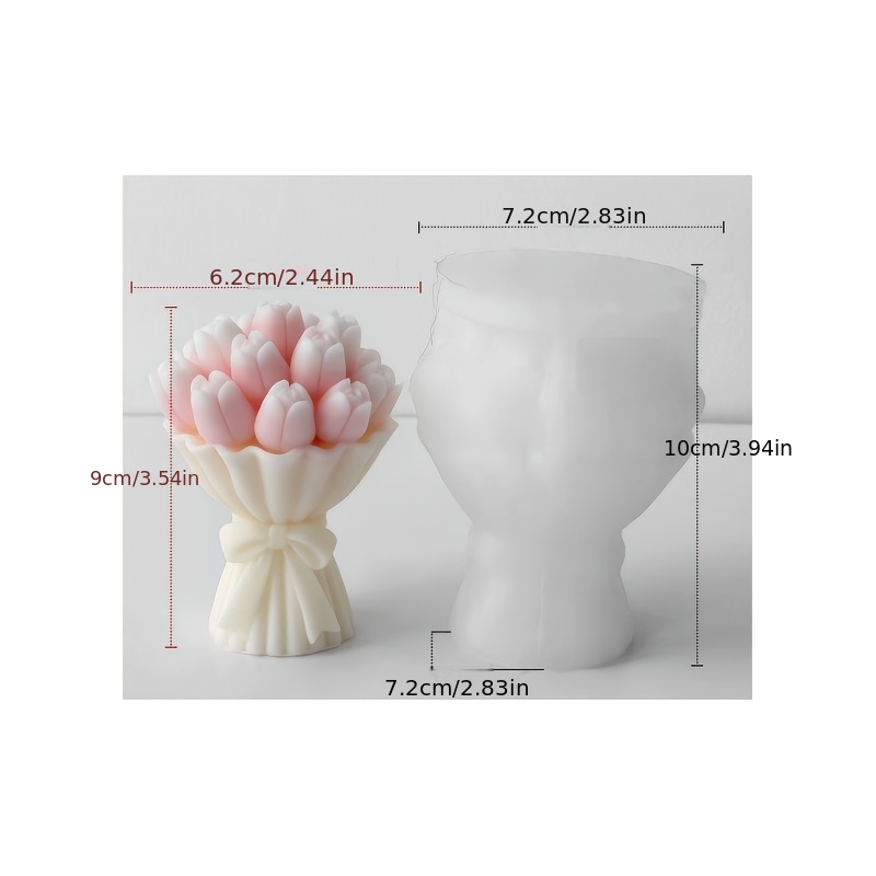 A Silicone Mold For A Tulip Bouquet With A Bow, Featuring Realistic Flower Candle Textures, Suitable For Candle Making And Plaster Resin Crafts, Making It A Meaningful Gift For Mother's Day