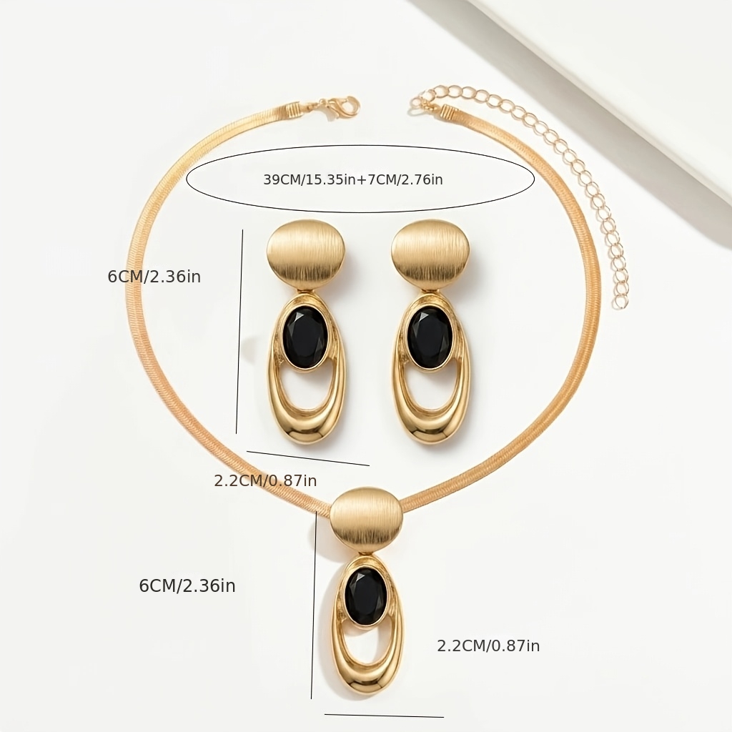 Golden Brushed Black Faux Gemstone Geometric Jewellery Set