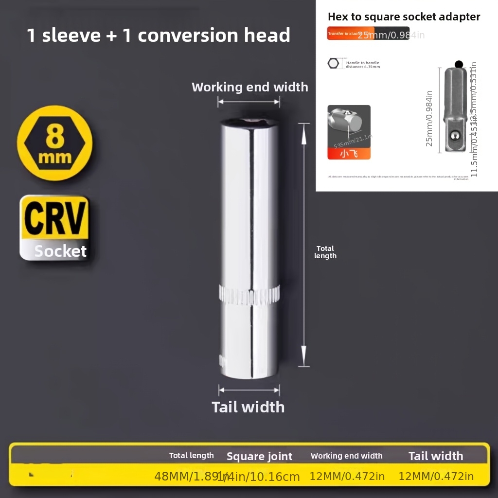 TEMU 2-delige set 1/4 inch verlengde zeskantdoppen 4-14mm AD-verbinding universele doppen voor huishoudelijk, industrieel en auto-onderhoud