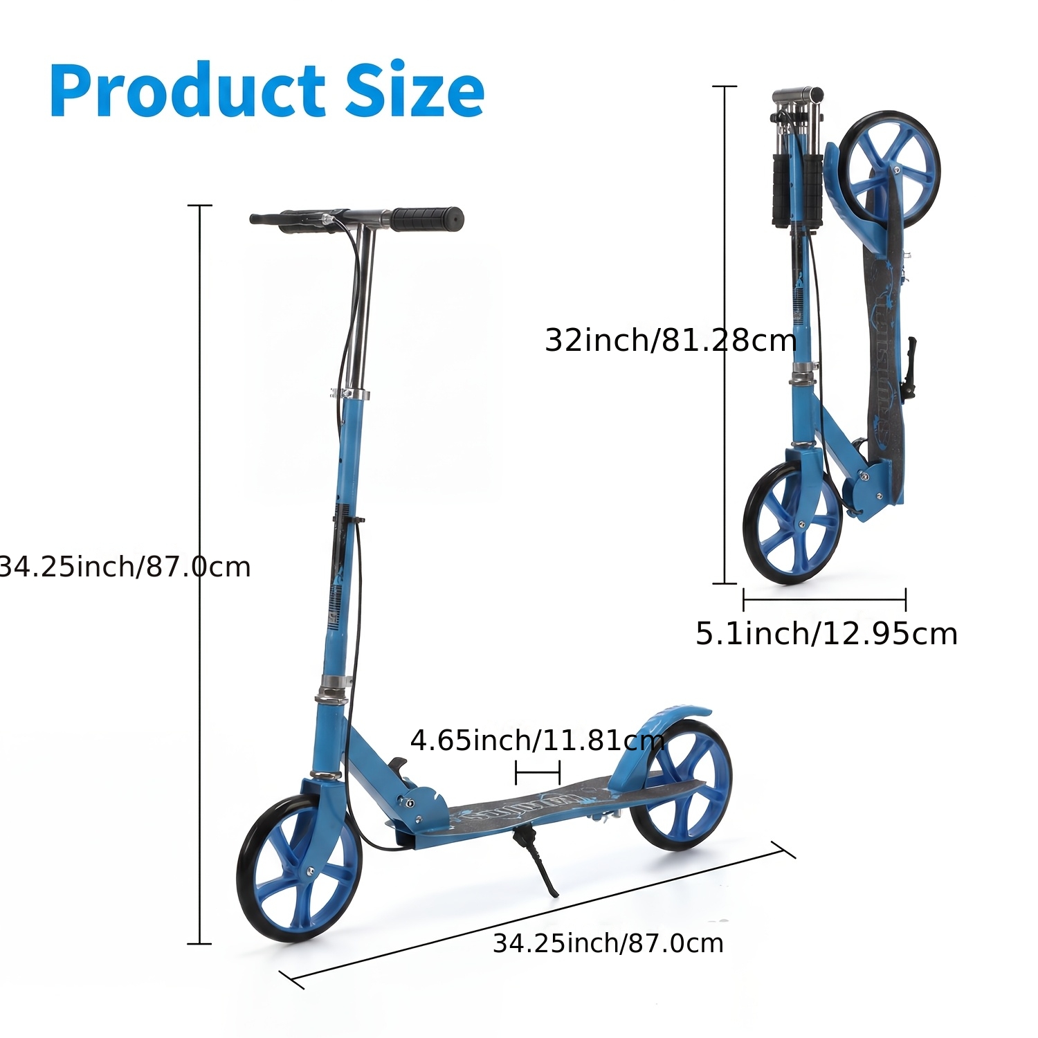Image of Folding Kick Scooter, Scooter With 3-level Adjustable Handlebar, Rear Foot Brake And Deck, Lightweight Sports Scooters For Adults