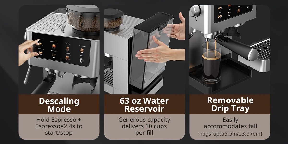 Alles-in-één Espressomachine: 20-bar Italiaanse Koffiezetter met Instelbare Molen, Dubbele Ketel, Stoomspuit en LCD Touchscreen. Ideaal voor Latte, Cappuccino, IJskoffie, Americano en Espresso
