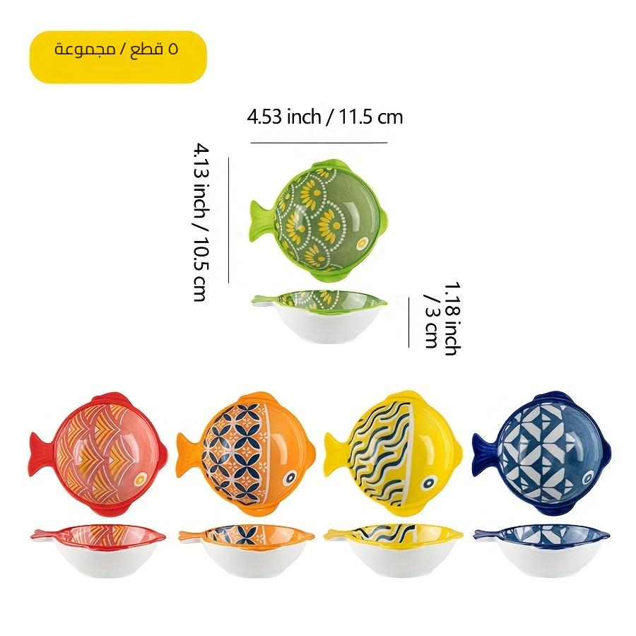 Image of 5pcs Creative Japanese Fish-shaped Sauce Dishes, Dopamine Color Ceramic Plates, Dip Dishes/mustard Dishes/snack Plates, Easy To Clean And Store, Oven Safe/microwave Safe, Multi-scene Use