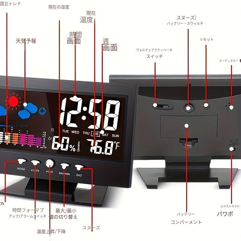 1pc 天気時計 日時週温度湿度ディスプレイ 天気予報機能 音声