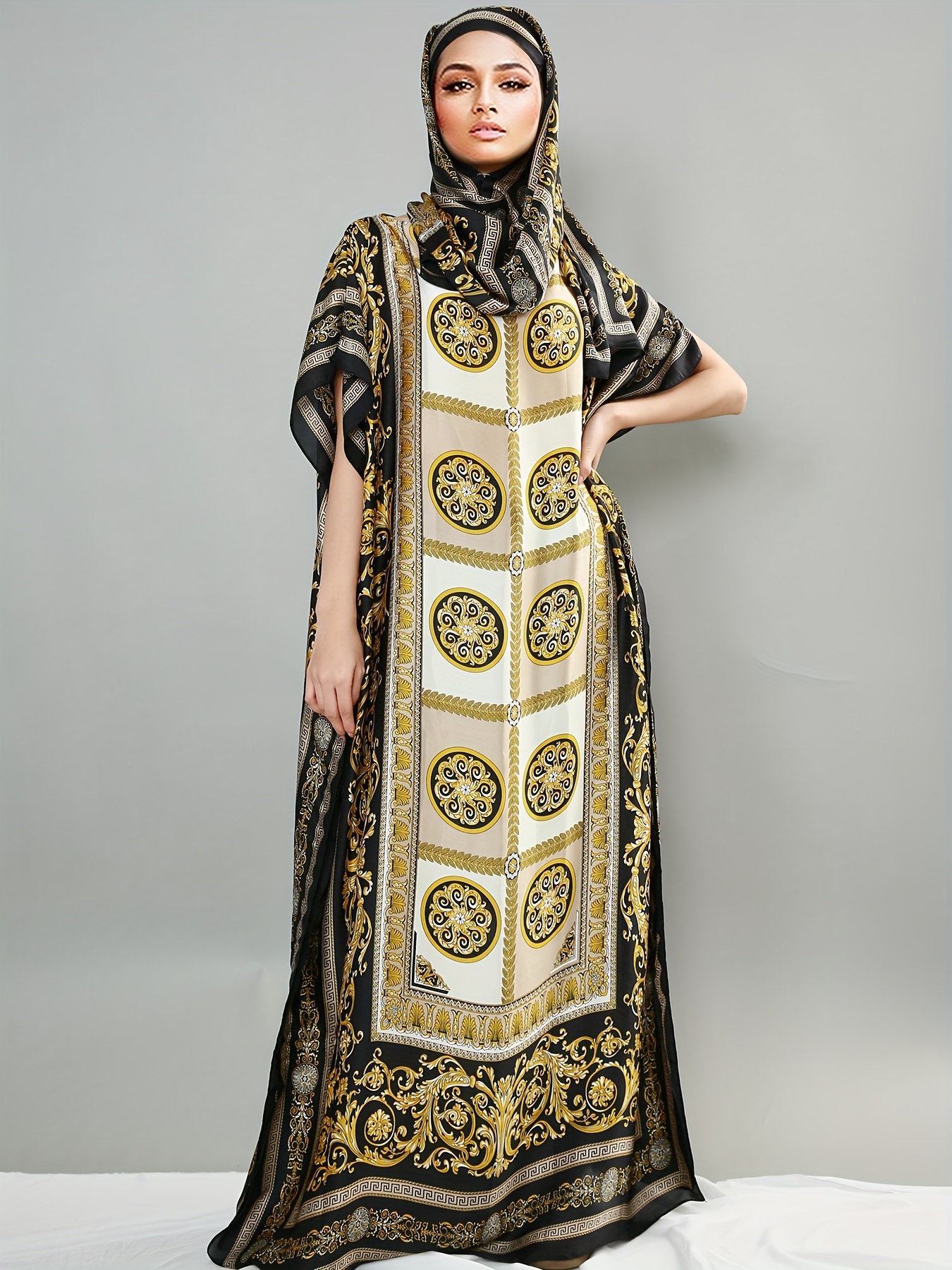  Arabic attire Vestido caftán con patrón de manga ancha para  mujer, Blanco : Ropa, Zapatos y Joyería