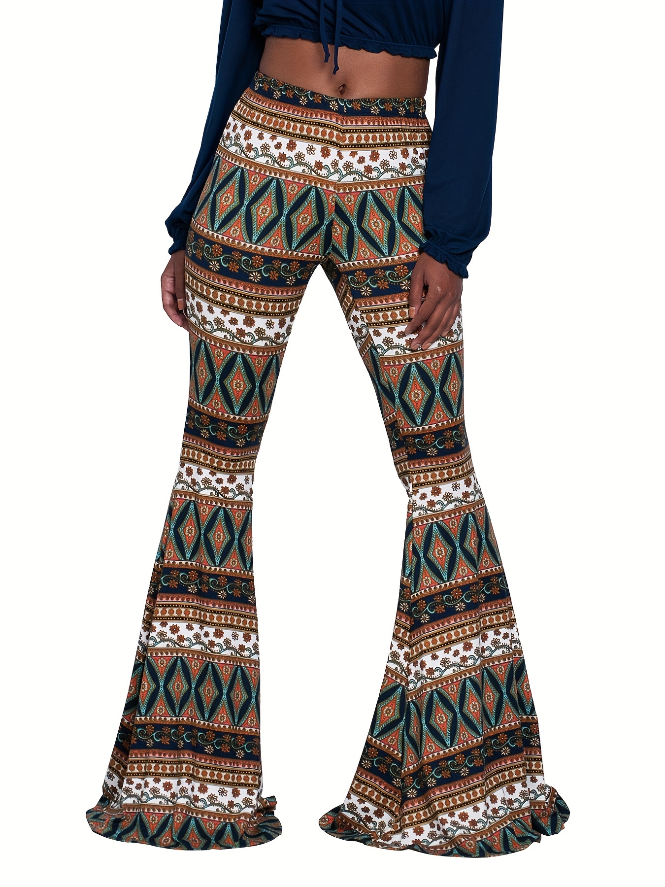 Boho Cashew Flowers Print Flare Pants Summer Casual High Waist