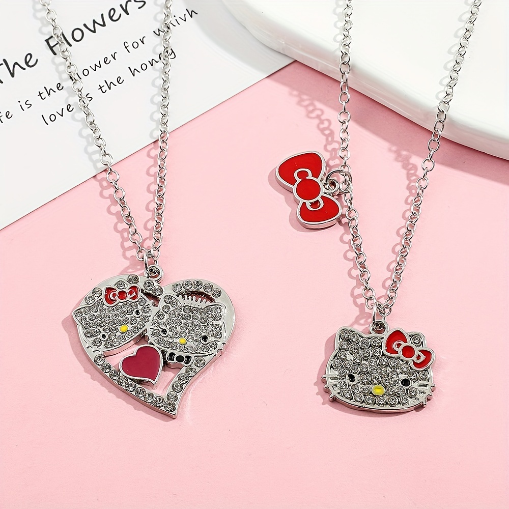 Hello Kitty Sanrio Necklace Silvery Color Layer Shining Bling Clavicle  Chain Elegant Charm Wed Pendant Jewelry Gift
