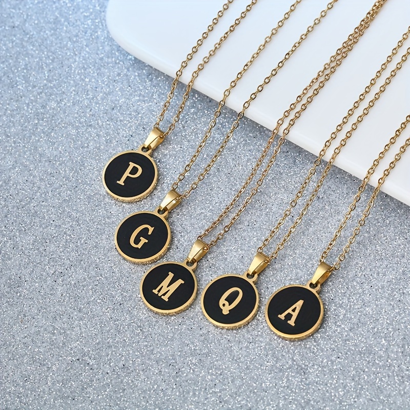 Trendy Stainless Steel Basketball Letter Necklace 26 Letter Gold