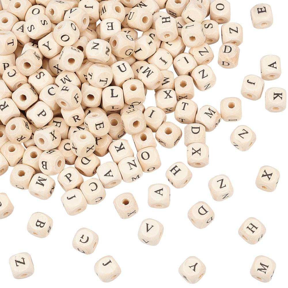 52pcs Round Flat Alphabet Beads 15mm Natural Beech Wooden Letter Beads for Jewelry Making DIY Personalized Name Necklace Bracelet