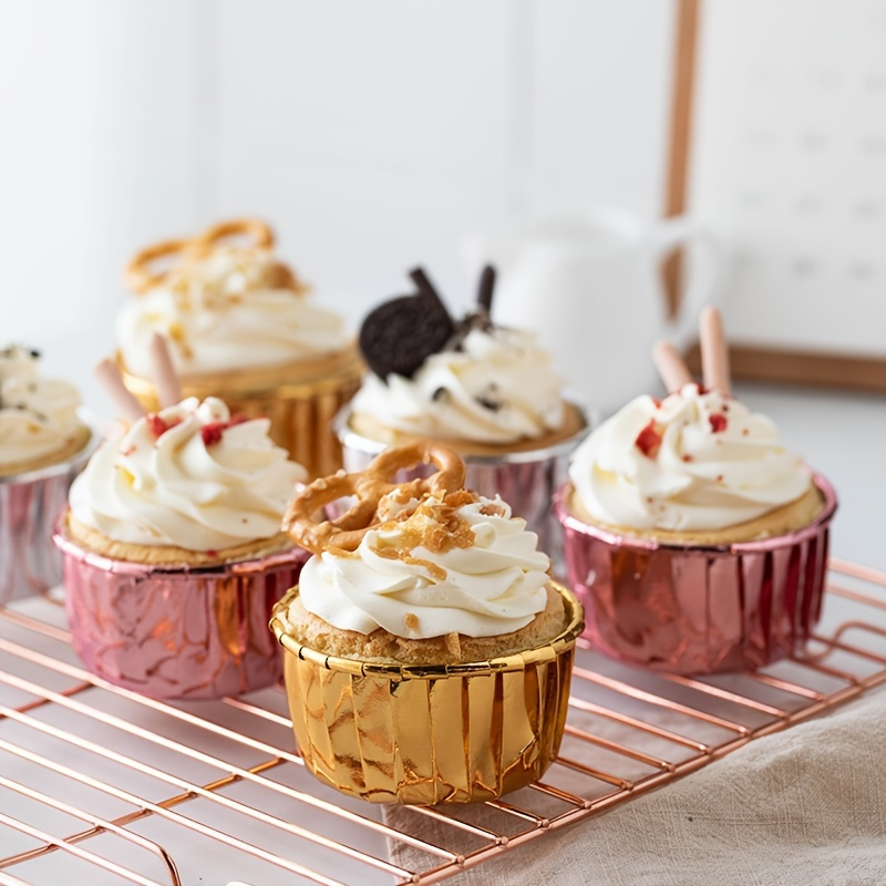 Pink and Gold Foil Cupcake Liners, Muffin Cups for Baking (2.75x1