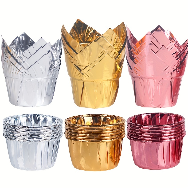 Pink and Gold Foil Cupcake Liners, Muffin Cups for Baking (2.75x1.5 in, 100 Pack)