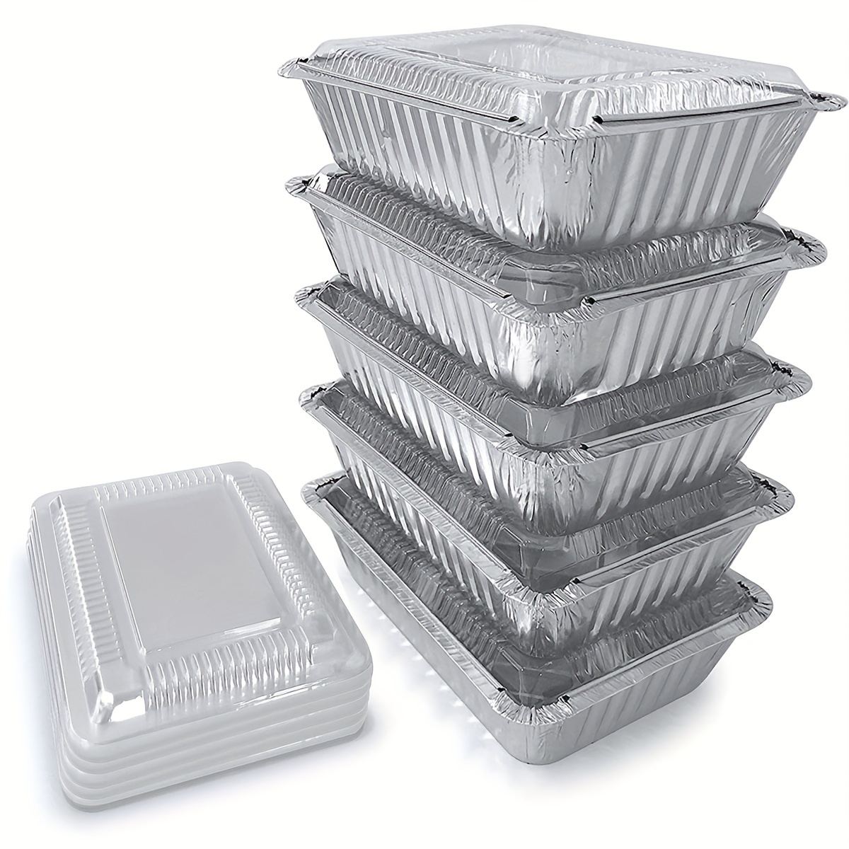 50PCS 1100ml Disposable Aluminum Trays for Food Storage Container Take away  Food Containers with Lid - AliExpress