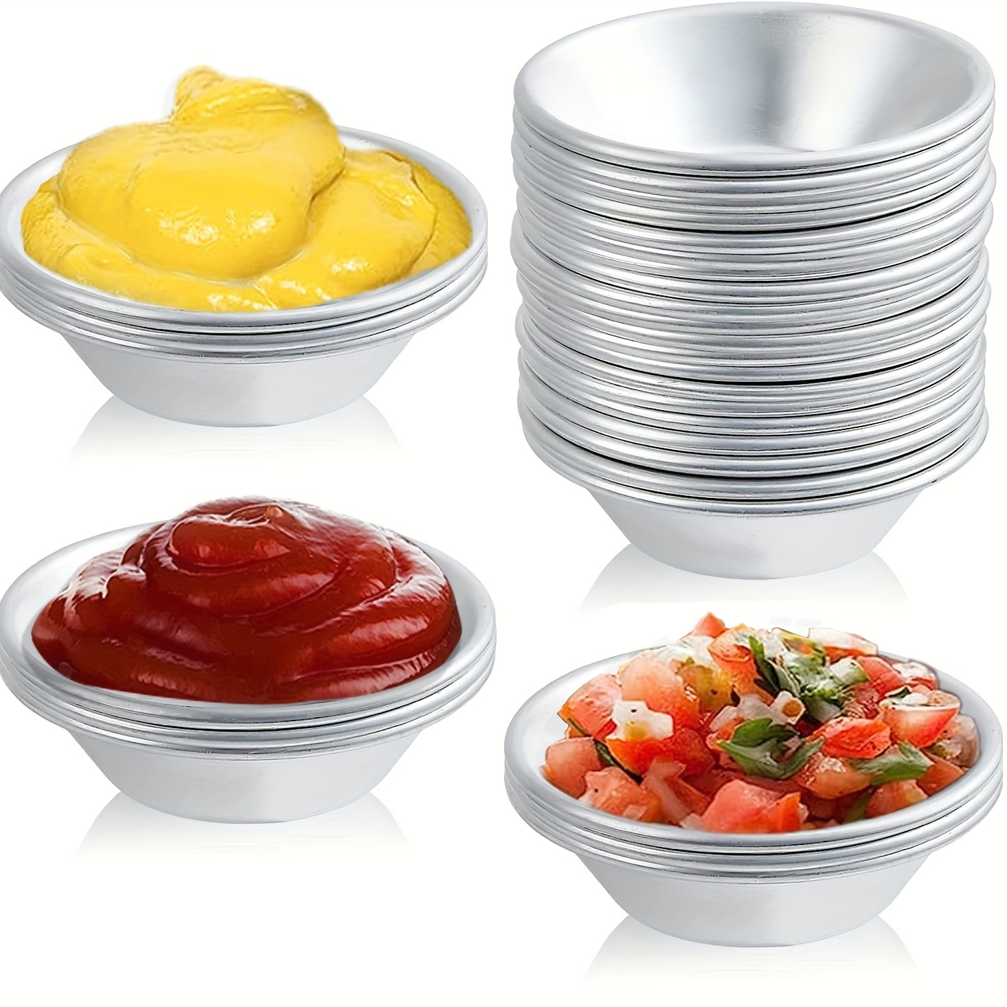 4pcs Mini Dipping Saucer Bowls, Stainless Steel Sauce Dish, Souffle Cups, Metal Ramekins, for Small Portion Spice Condiments, Prep, Side Dish, Salad