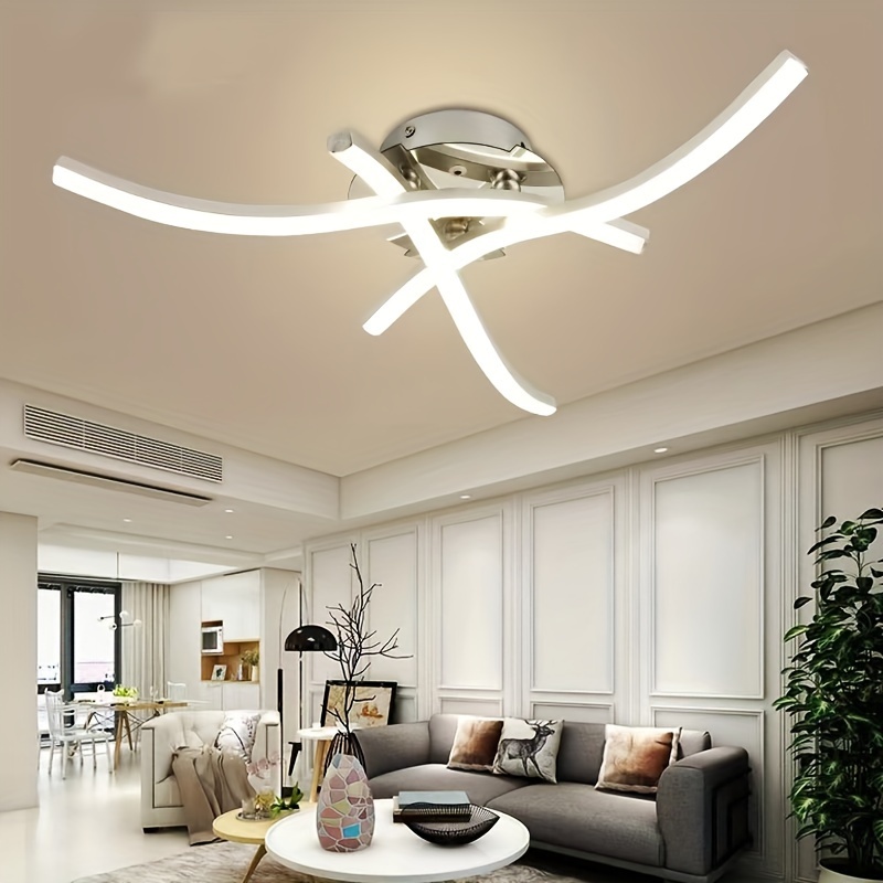 Plafonnier LED, Lampe Plafond Design Incurvé, Moderne Luminaire Plafonnier  Led, 4 Barres Lumineuses LED Gris Intégrées, 24W 2400LM, 6500K Lumière Blan
