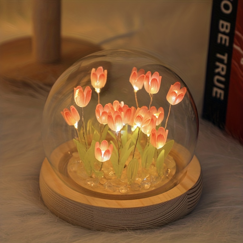 Lampada nuvola fai da te fatta a mano con 20 tulipani e sacchetto regalo,  kit di materiale tulipano rosa per specchio di luce notturna fai-da-te,  regalo di compleanno ideale per la fidanzata