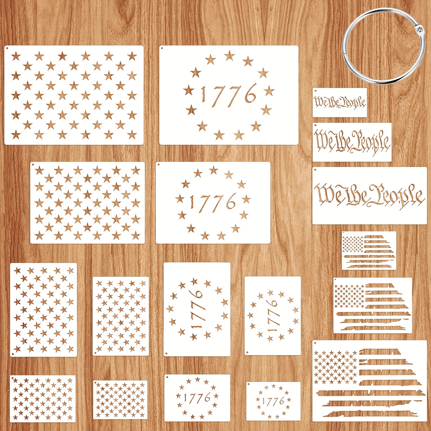 50 Stars Stencil Template - Reusable Memorial Day Stencil of American Flag 50 Stars Pattern Stencil for President's Day Decorations Painting Wood & Wa