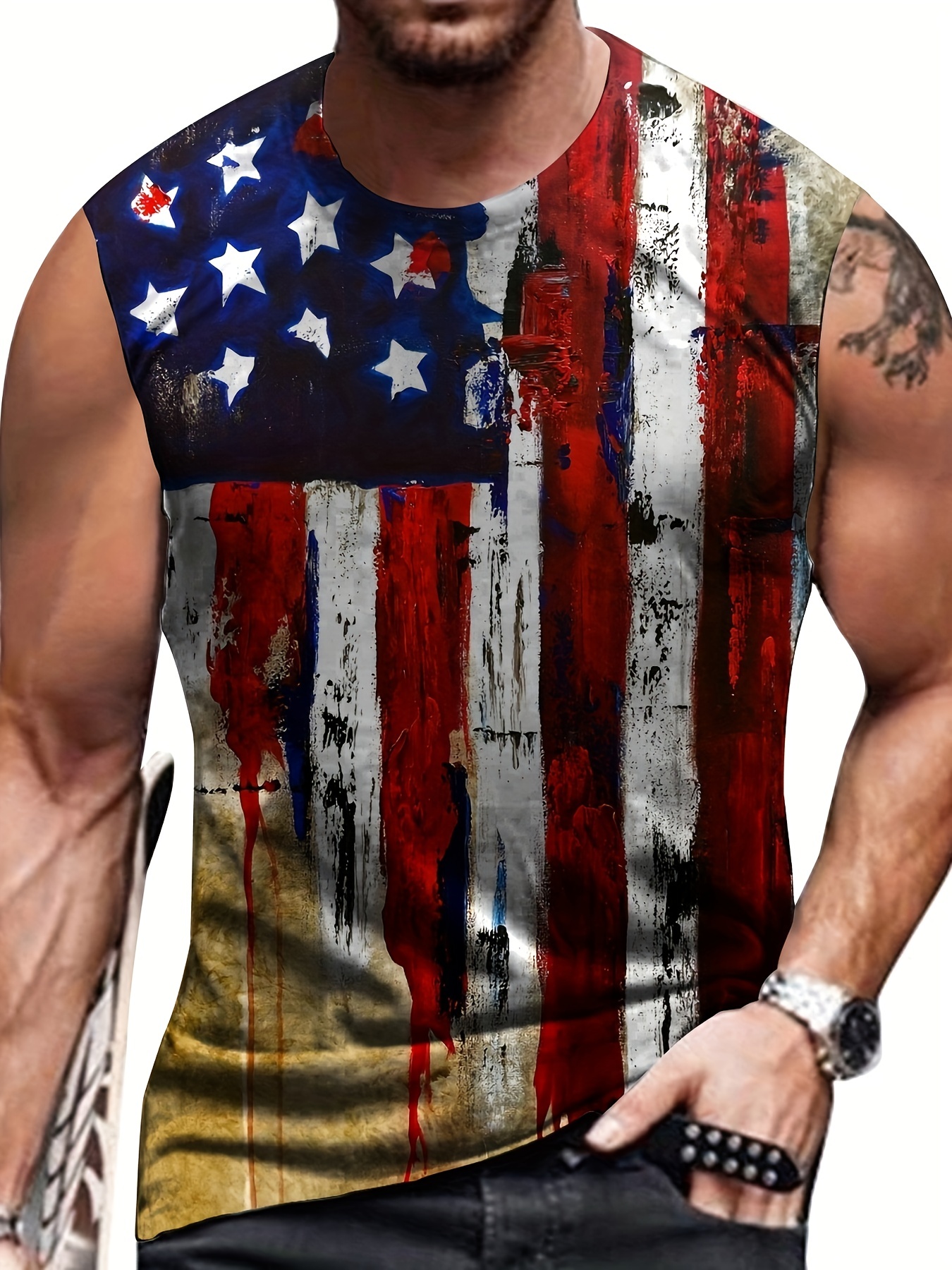 Flag Pattern Comfy Breathable Tank Top Men's Casual Stretch - Temu