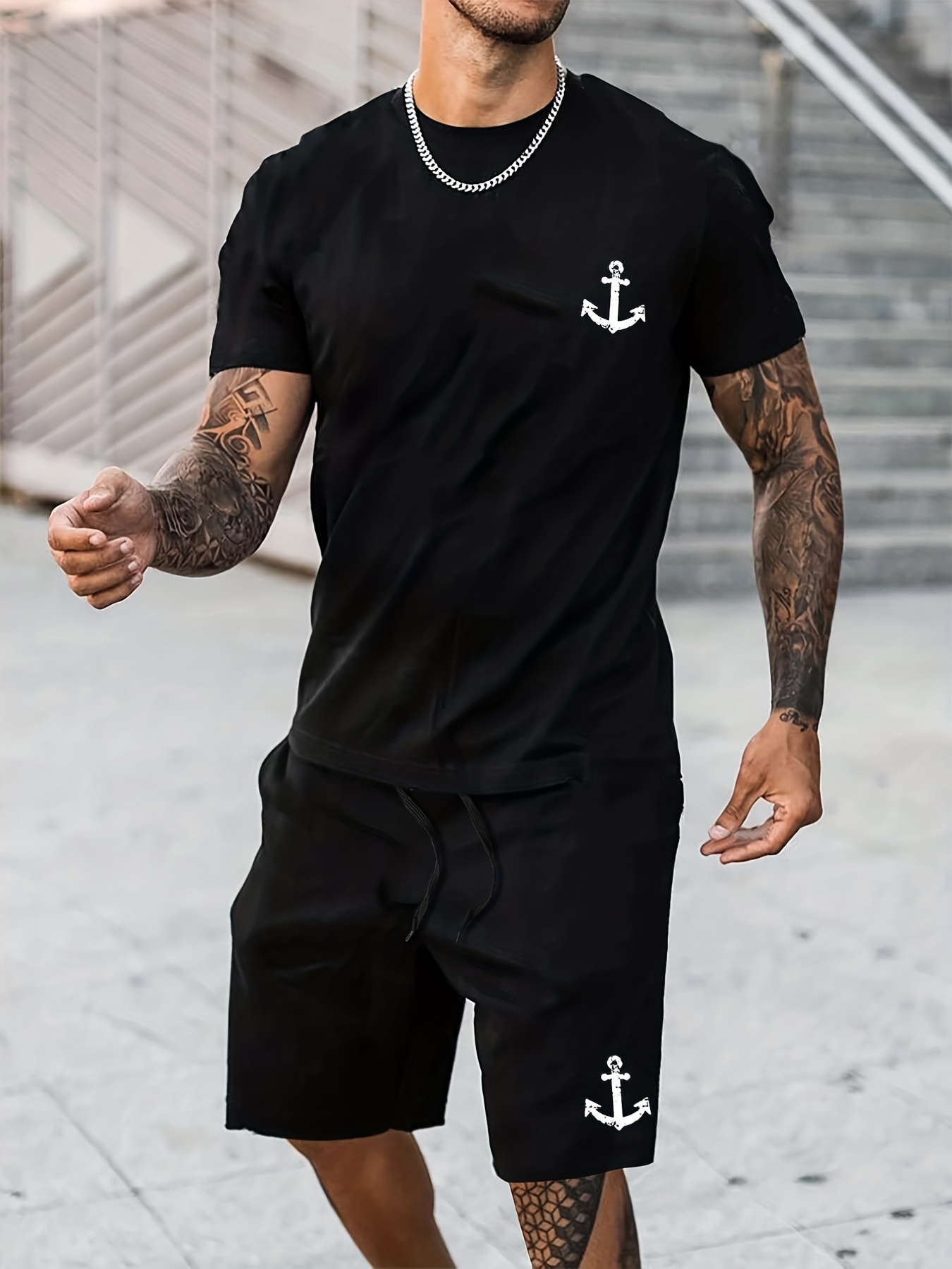 Conjunto De Ropa De Hombre Anchor Print 2Pcs Camiseta De Manga